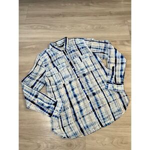 LAUREN RALPH LAUREN Women Top Blue White Plaid Button Up Long Sleeve Shirt Siz L